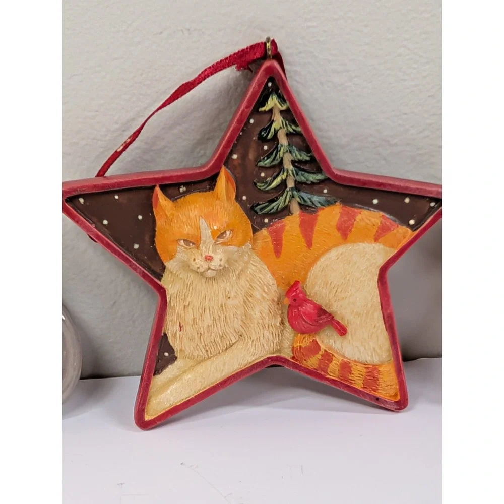 Cat‎ Christmas Ornaments Mixed Materials Cat Lovers Vintage Lot Of 3